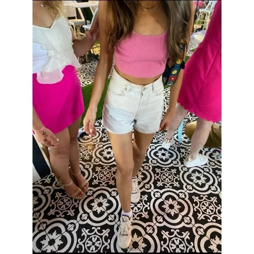 Zara High Waisted Z1975 Mom Fit Denim High Waist Jean Shorts Light Blue 7147-222